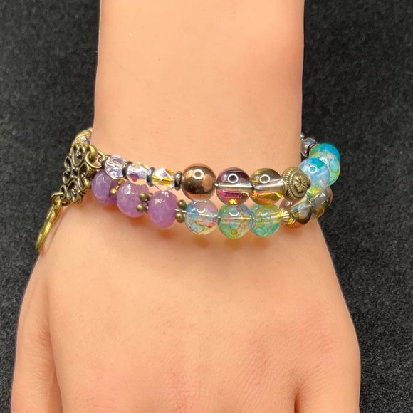 Bronze Heart Charm Boho Beaded Bracelet For Women - Picture 1 of 4